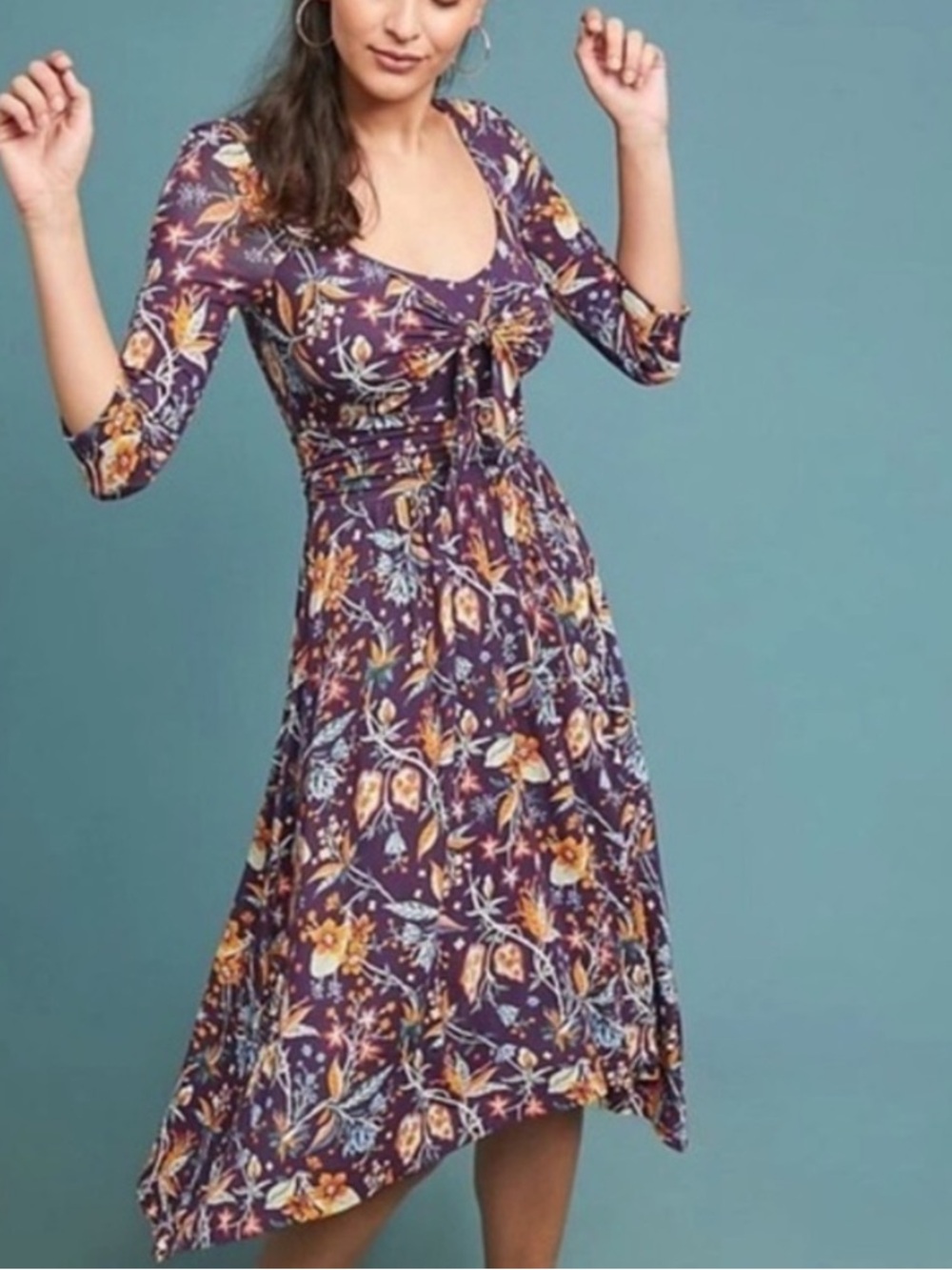 Anthropologie Maeve Beloved Purple Floral Women's Midi Dress Size XS